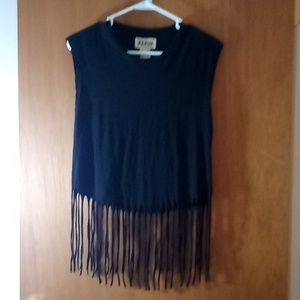 Pepin black sleeveless tank with fringe detail size small